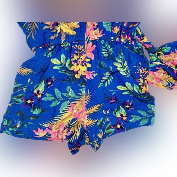 Rachel Roy Blue Tropical Halter Romper S NWT Sleeveless Waist Tie Summer - Picture 5 of 8